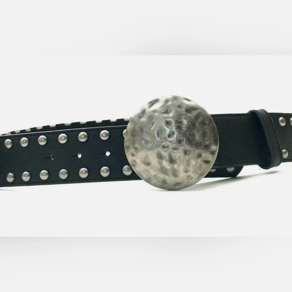 Women’s Vintage Silver Tone Coin Stretch Belt 80s Shiny Disc Metal Cincher Belt